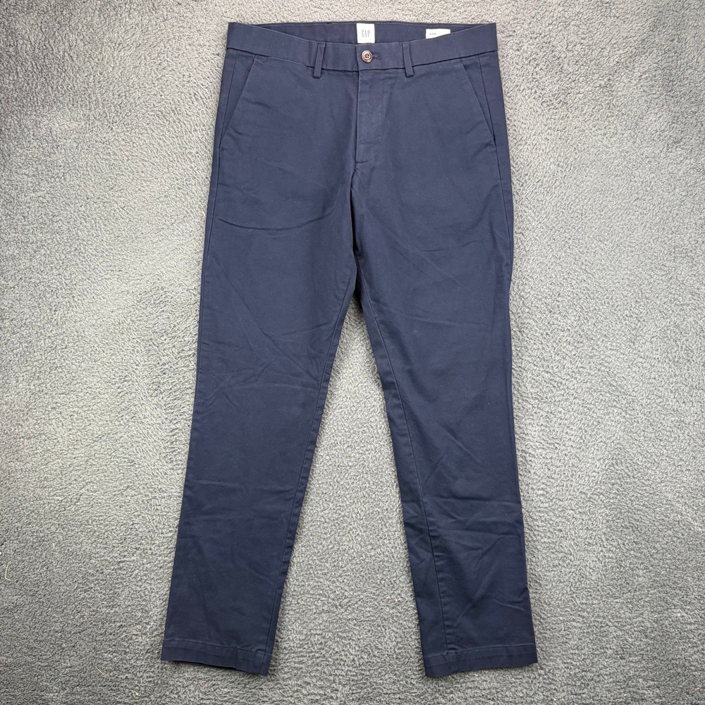Gap Mens 31x30 Slim Fit Chino Pants Navy Blue Stretch Cotton Casual Trousers